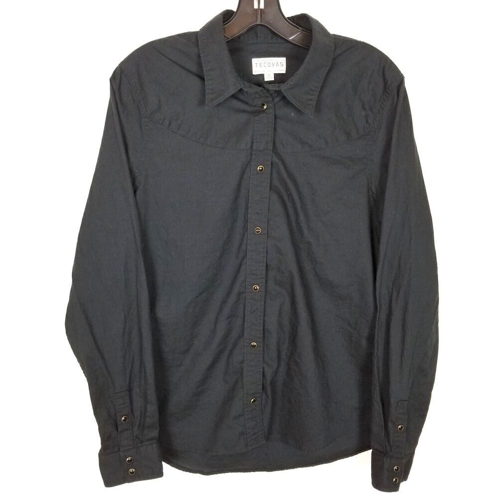 Tecovas Women's Black Onyx Brushed Cotton Pearl Snap Western Shirt Sz‎ XL Black
